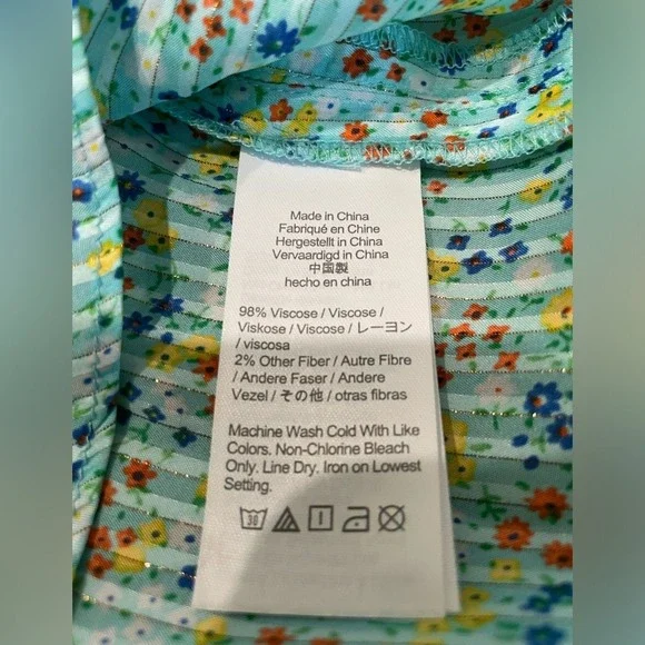 J. Crew Ruffle Blouse Aqua Metallic Floral Field Day Print Size Small - Picture 8 of 8